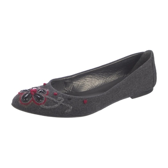 Stuart Weitzman Gray Floral Embellished Ballerina Flats Size 9.5 - Picture 1 of 9